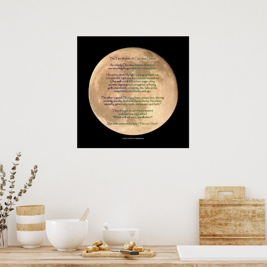 Afbeelding met 2 WOLVES CHEROKEE TALE Art Poster (Keuken)