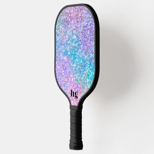 Afbeelding met meerkleurige glittertextuur pickleball paddle (Links)