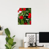Afbeelding met rode en roze tulpen poster (Thuiskantoor)