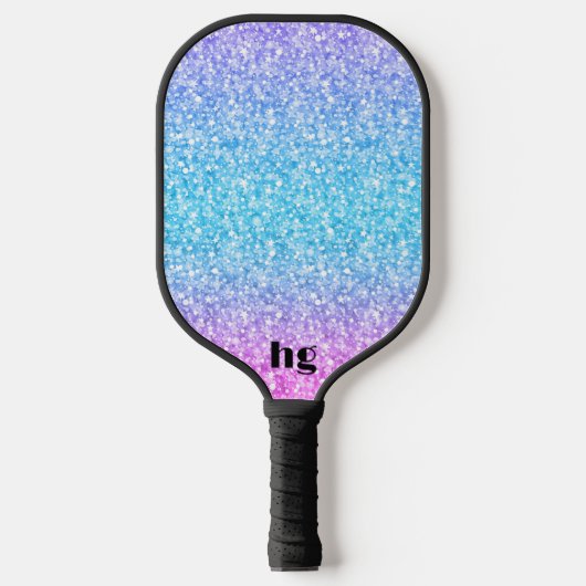 Afbeelding met roze en blauwe glitterstructuur pickleball paddle (Voorkant)