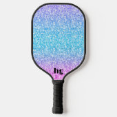 Afbeelding met roze en blauwe glitterstructuur pickleball paddle (Achterkant)