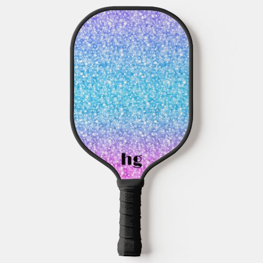 Afbeelding met roze en blauwe glitterstructuur pickleball paddle (Achterkant)