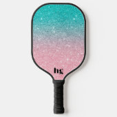 Afbeelding met roze en turquoise glitter textuur pickleball paddle (Voorkant)