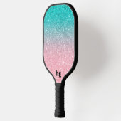Afbeelding met roze en turquoise glitter textuur pickleball paddle (Links)