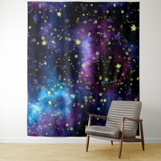 Afbeelding met sterrenhematroon wandkleed (In situ)