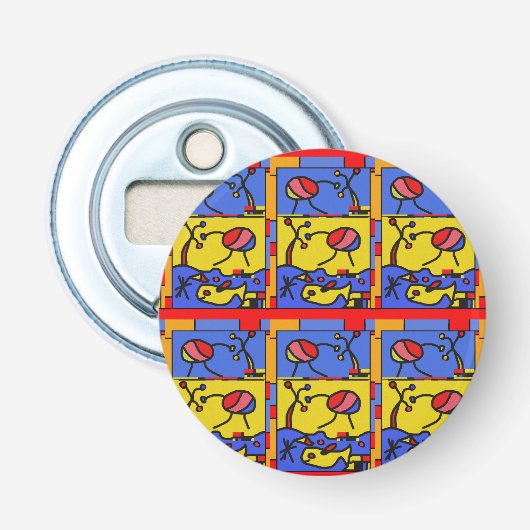 Afbeelding met vis moderne kunst button flesopener (Voorkant)