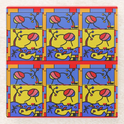 Afbeelding met vis moderne kunst glazen onderzetter (Voorkant)