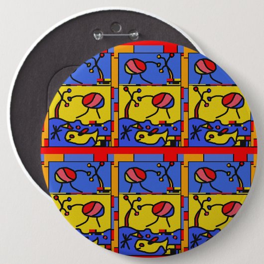 Afbeelding met vis moderne kunst ronde button 6,0 cm (Voorkant /achterkant)