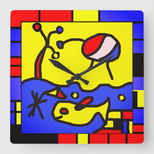Afbeelding met vis moderne kunst vierkante klok (Voorkant)