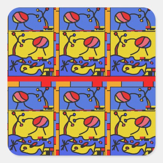 Afbeelding met vis moderne kunst vierkante sticker (Voorkant)