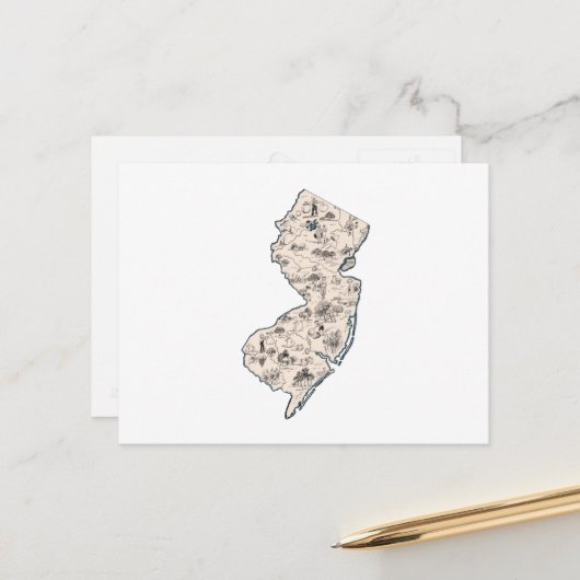 Afbeelding New Jersey - Antiek overzicht Briefkaart (Voorkant / Achterkant in situ)