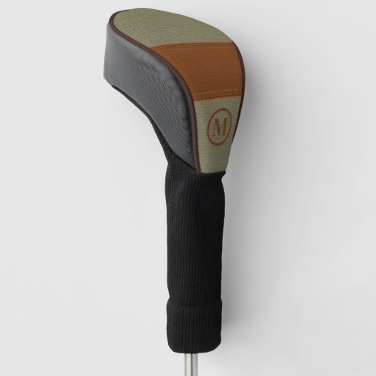 Afbeelding op maat van bruin en groen leder golfheadcover (Schuin)