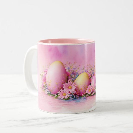 afbeelding paaseieren gemaakt in waterverf stijl tweekleurige koffiemok (Voorkant links)