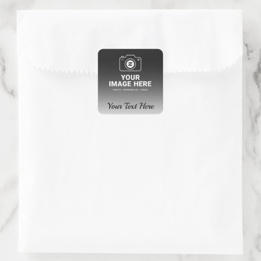 Afbeelding plus tekst vierkante sticker (Tas)