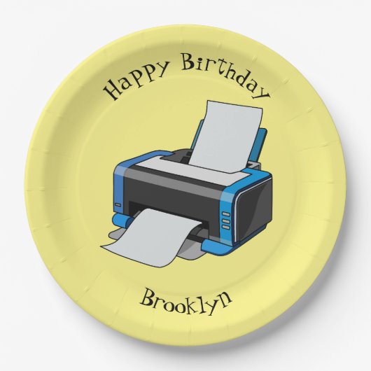 Afbeelding printercartoon papieren bordje (Voorkant)