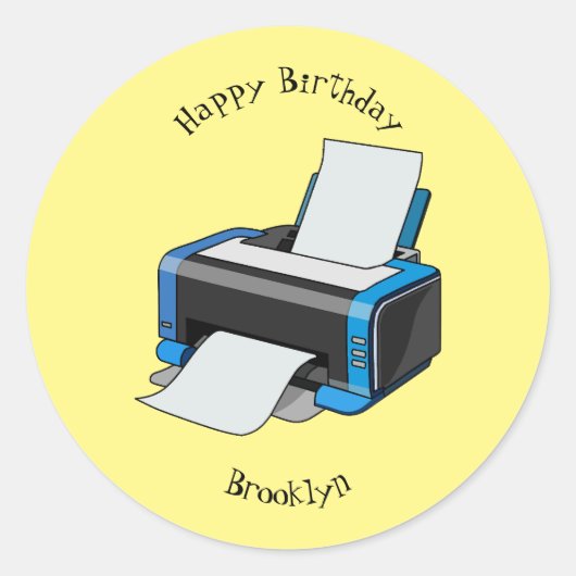 Afbeelding printercartoon ronde sticker (Voorkant)