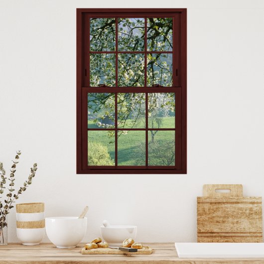 Afbeelding raam landschap - Cherry Blossom. Poster (Keuken)