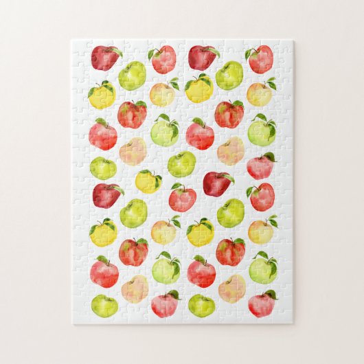 Afbeelding rode groene appel waterverf herfst legpuzzel (Verticaal)