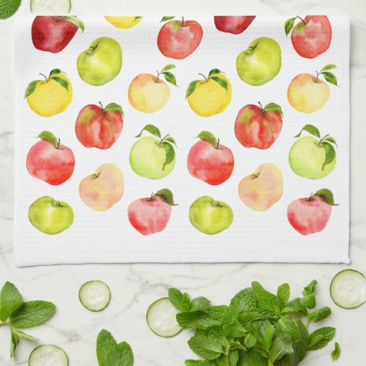 Afbeelding rode groene appel waterverf herfst theedoek (Gevouwen)