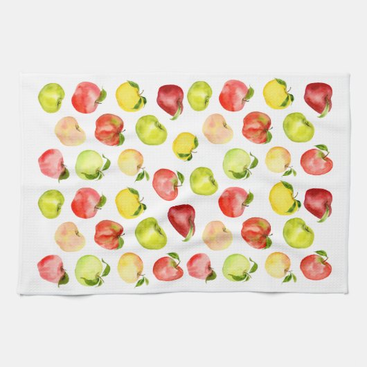 Afbeelding rode groene appel waterverf herfst theedoek (Horizontaal)