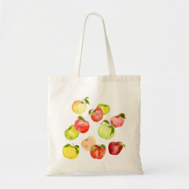 Afbeelding rode groene appel waterverf herfst tote bag
