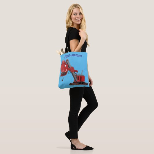 Afbeelding rode stoomschotel cartoon tote bag (Op model)