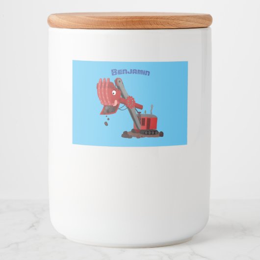 Afbeelding rode stoomschotel cartoon voedselcontainer etiket (Voorkant)