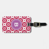 Afbeelding rood abstract geometrisch monogram bagagelabel (Voorkant horizontaal)