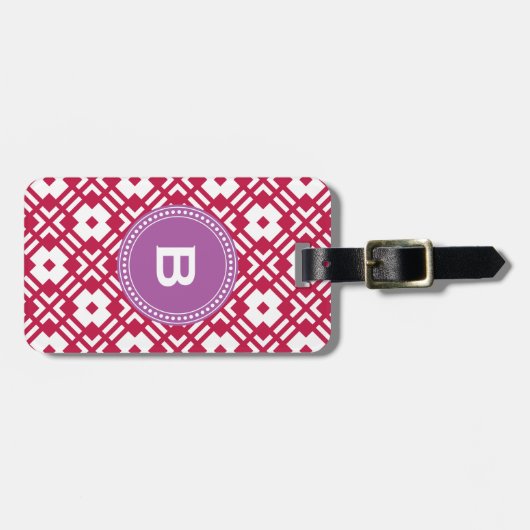 Afbeelding rood abstract geometrisch monogram bagagelabel (Voorkant horizontaal)