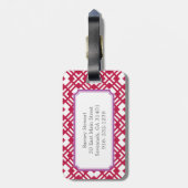 Afbeelding rood abstract geometrisch monogram bagagelabel (Achterkant verticaal)