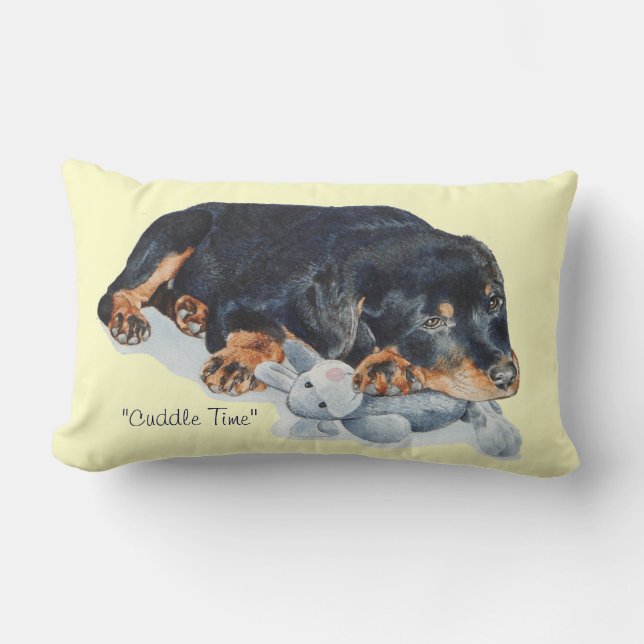 afbeelding rotte puppy die teddy rottweiler verkna kussen (Voorkant)