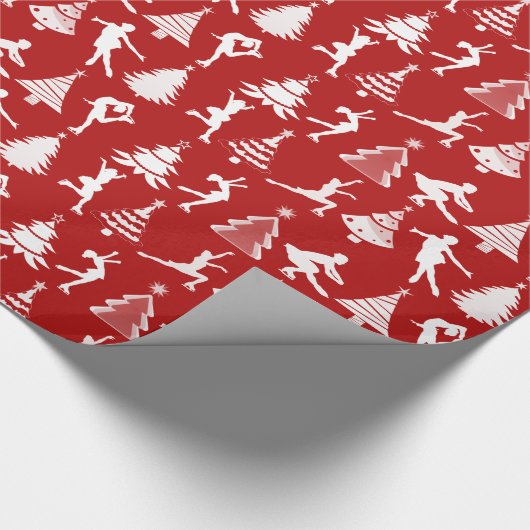 Afbeelding schaatsen en kerstbomen cadeaupapier (Hoek)