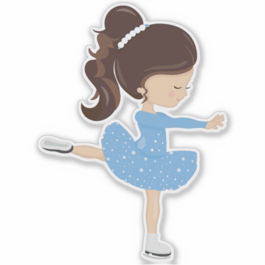 Afbeelding schaatsen, ijsschaatsen, bruine haar sticker (Voorkant)