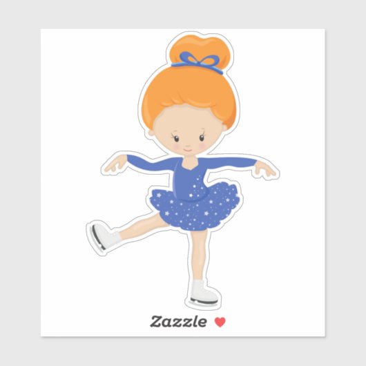 Afbeelding schaatsen, ijsschaatsen, Oranje haar Sticker (Vel)