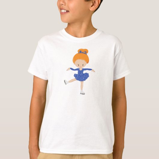 Afbeelding schaatsen, ijsschaatsen, Oranje haar T-shirt (Voorkant)