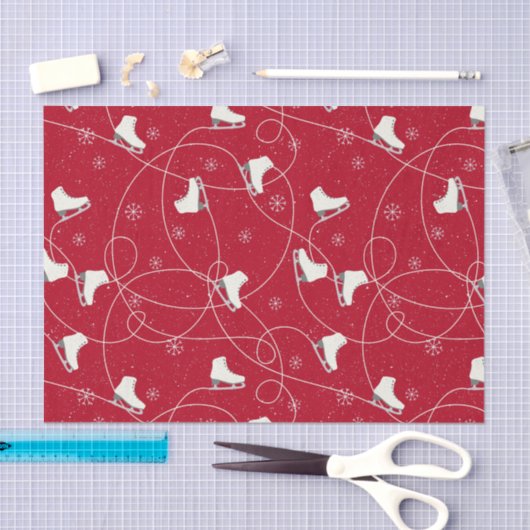 Afbeelding Schaatsen schaatsen op helder rood Tissuepapier (Craft)
