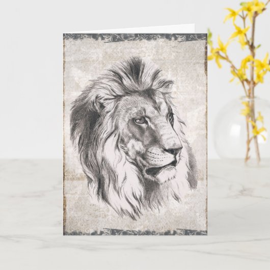 Afbeelding Sepia Lion Happy Birthday Kaart (Gele Bloem)