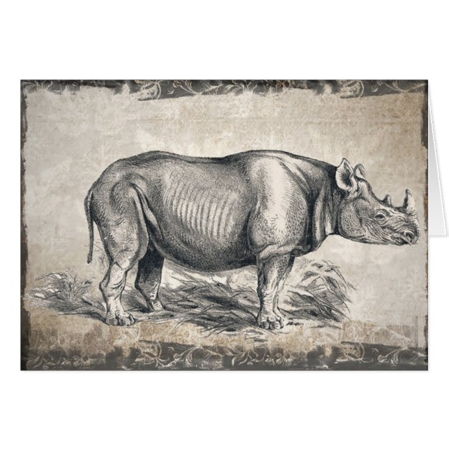 Afbeelding Sepia Rhino Happy Birthday Kaart (Voorkant Horizontaal)