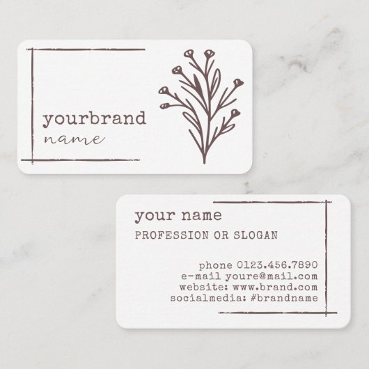 Afbeelding Sjabloon Rustieke Bloemen Plain White Visitekaartje (Voorkant / Achterkant)