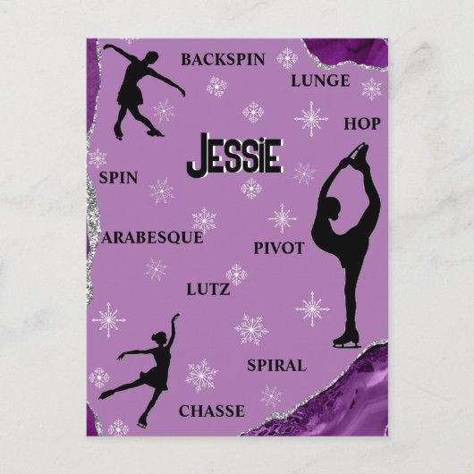 Afbeelding Snowflake Paarse marble Silver Glam Briefkaart (Voorkant)