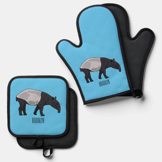 Afbeelding Tapir cartoon Ovenwant & Pannenlap Set (Voorkant / Achterkant)