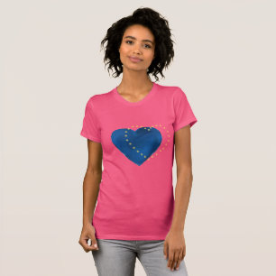 Afbeelding van blauw hart met gekleurd gele hart t-shirt