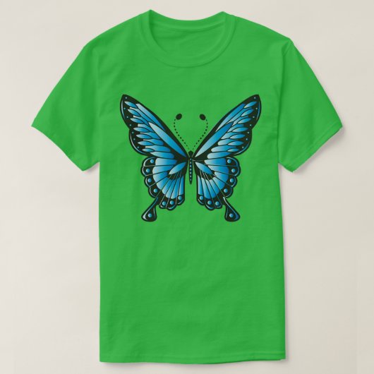 Afbeelding van blauwe vlindervleugels met blauw vl t-shirt (Design voorkant)