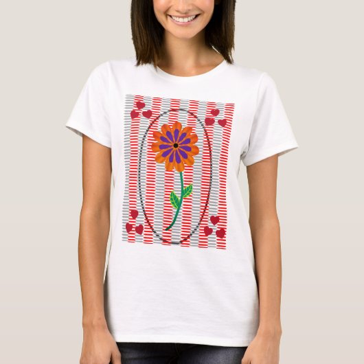 Afbeelding van Bloem en Harten op Abstracte achter T-shirt (Voorkant)