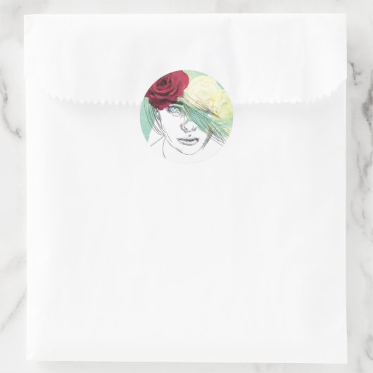  afbeelding van bloemmeisje ronde sticker (Tas)