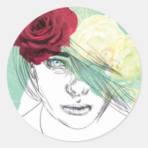 afbeelding van bloemmeisje ronde sticker