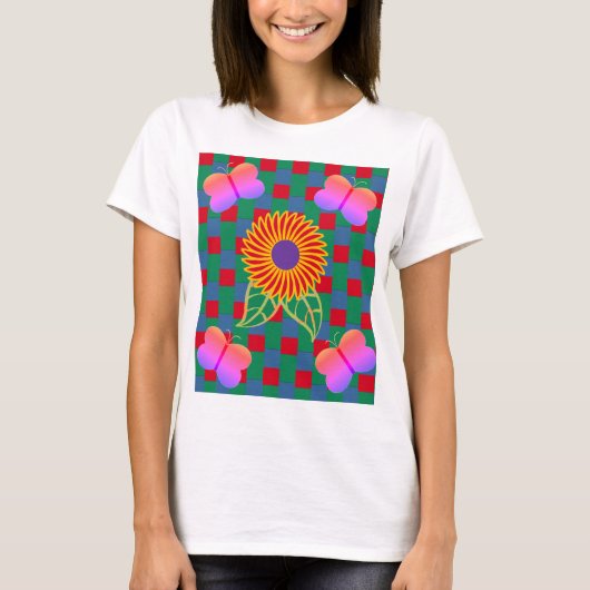 Afbeelding van Bloemvlinders Veelkleurige Abstract T-shirt (Voorkant)