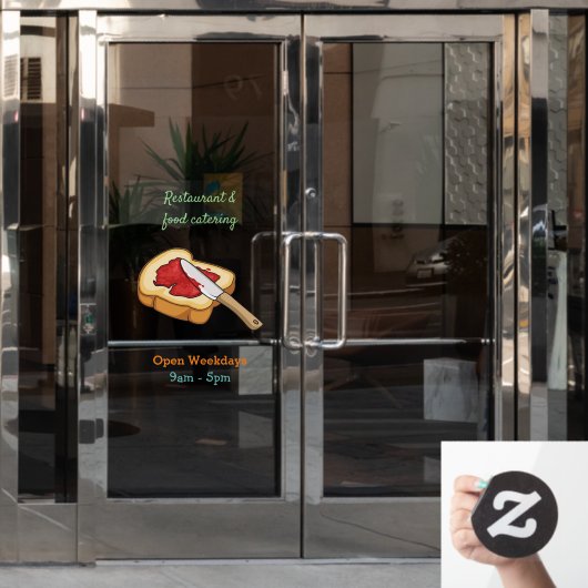 Afbeelding van Brood- en jam-cartoon Raamsticker (Kantoordeur)