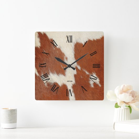 Afbeelding van bruin en wit koeienhuid vierkante klok (Huis)