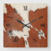 Afbeelding van bruin en wit koeienhuid vierkante klok (Voorkant)